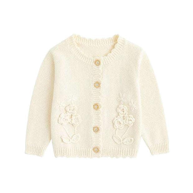 Henia Girls Floral Knit Cardigan Sweater