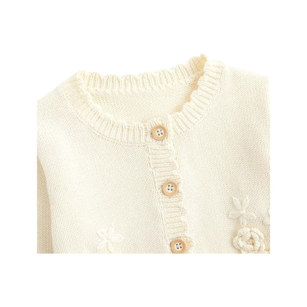 Henia Girls Floral Knit Cardigan Sweater